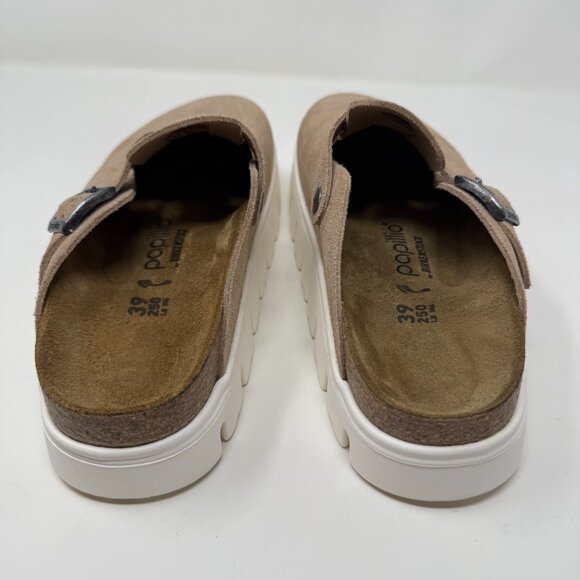 Birkenstock Papillio Sz 39 US 8 Boston Chunky Platform Clog Shoes Beige Suede - Picture 6 of 7